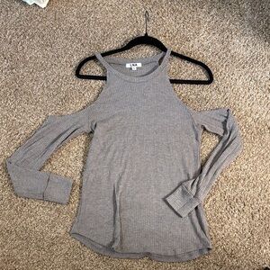 LNA Heather Gray Cold Shoulder Long Sleeve Top